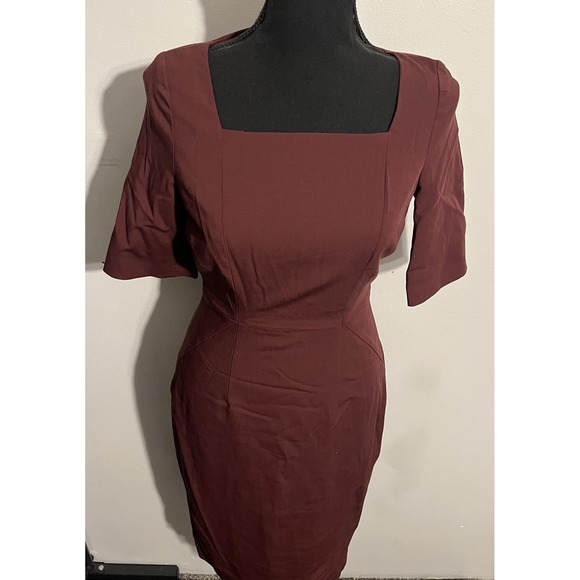 Brooks Brothers Dress Womens 2 Burgundy Wool‎ Blend Sheath Square Neck Office - Picture 2 of 16